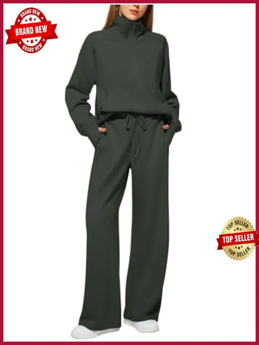 2 Piece Lounge Set Half Zip Sweatshirt Wide Leg Sweatpants Oversized Tracksuit